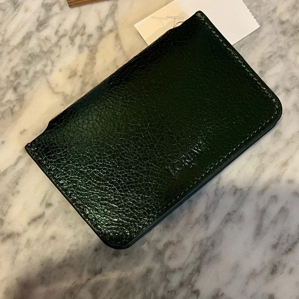 J. Crew metallic green card holder, NWT